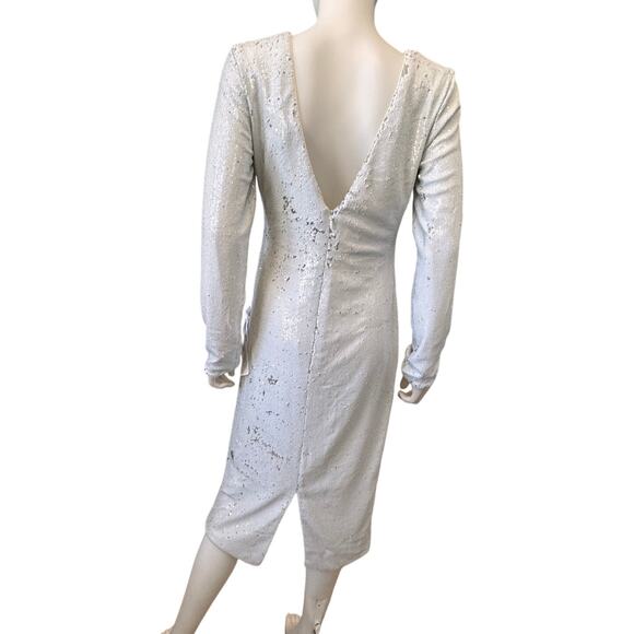 NWT DRESS THE POPULATION Silver Emilia Sequin Long Sleeve Cocktail Dress Size L - Picture 6 of 12